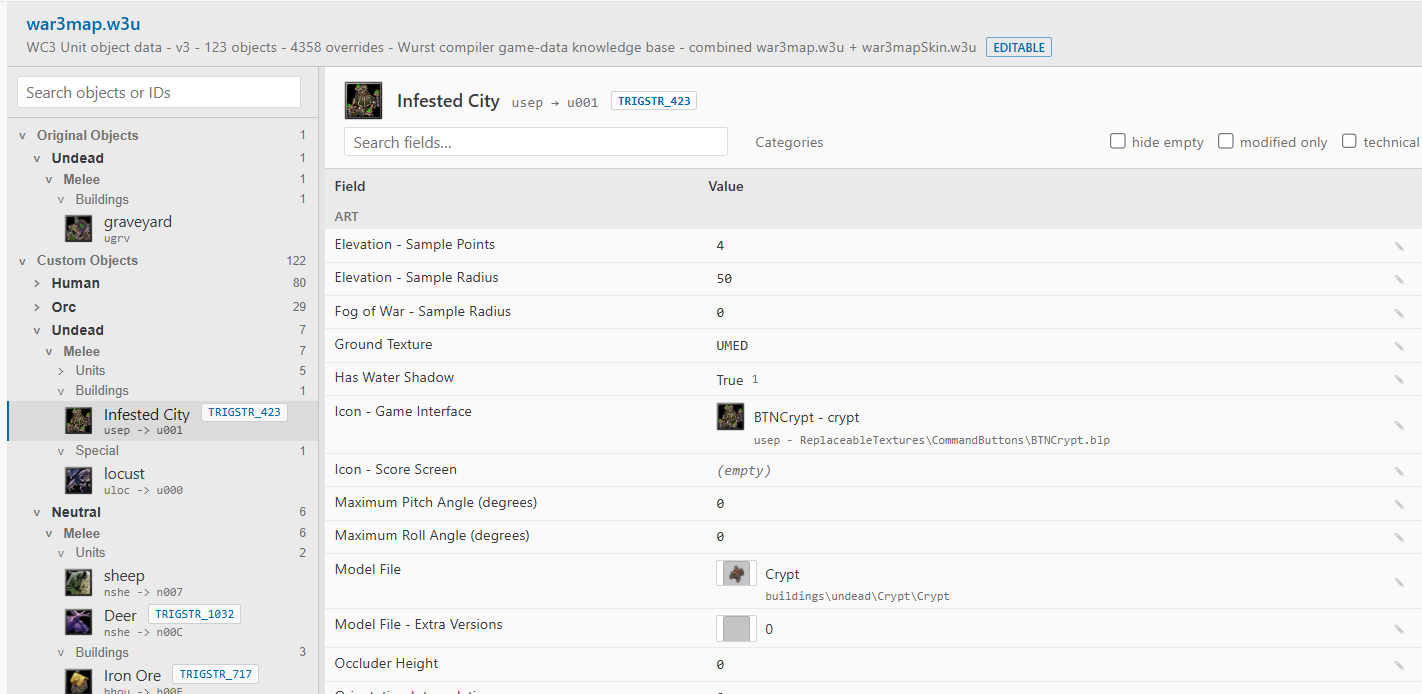 Editing Warcraft III unit object data directly in VSCode